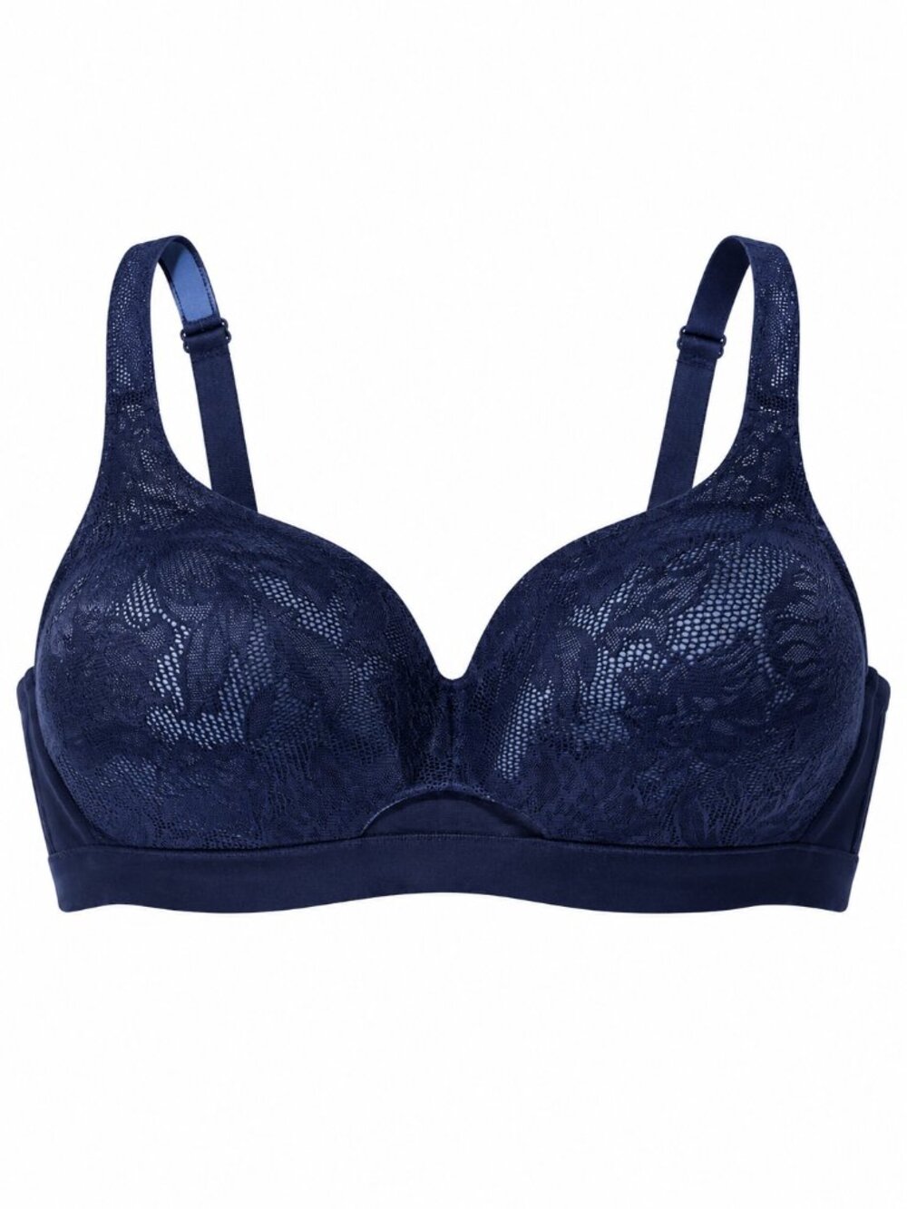 Cacique 40D Navy Lightly Lined Lace Bra Full Coverage Underwire Comfort